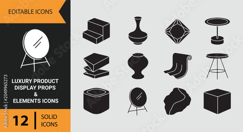 Luxury product display props elements premium showcase icons solid set marketing branding concept design
