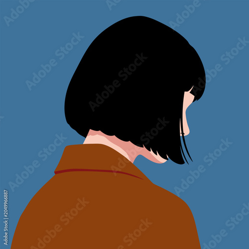 Cuadro en lienzo A minimalist vector illustration depicting the side profile of a young woman wit