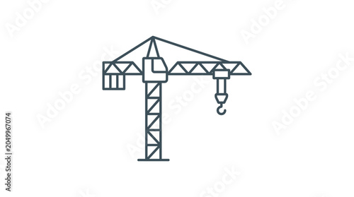 Fotografie A simple black line drawing of a construction tower crane on a white background