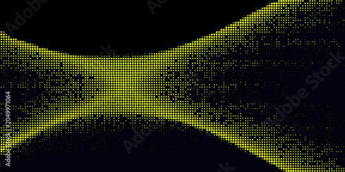 Halftone wave pattern with yellow dots on black background