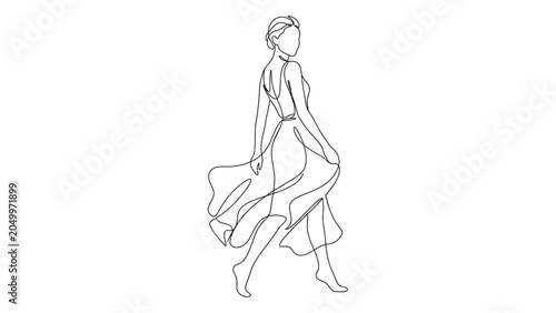 A minimalist line drawing of a woman walking.
