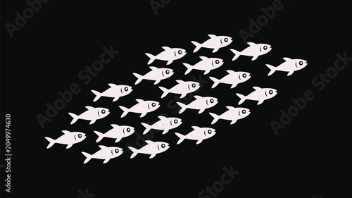 Fotografía Minimalist vector illustration of a school of small white fish swimming together