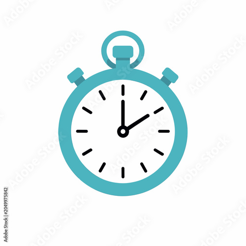 Teal Stopwatch with Black Hands on White Background