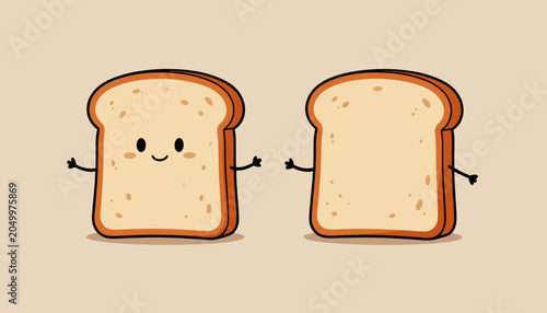 Two Cute Cartoon Bread Slices Hugging with Happy Faces