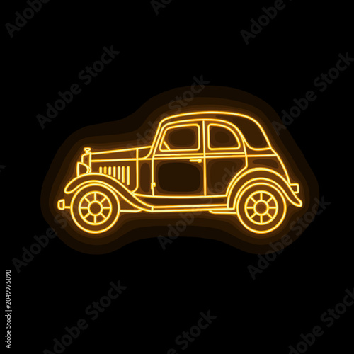 Vintage Car Neon Outline Glowing Against Dark Background