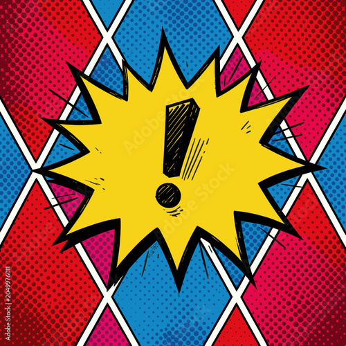 Yellow Exclamation Mark in Comic Book Style Explosion Graphic