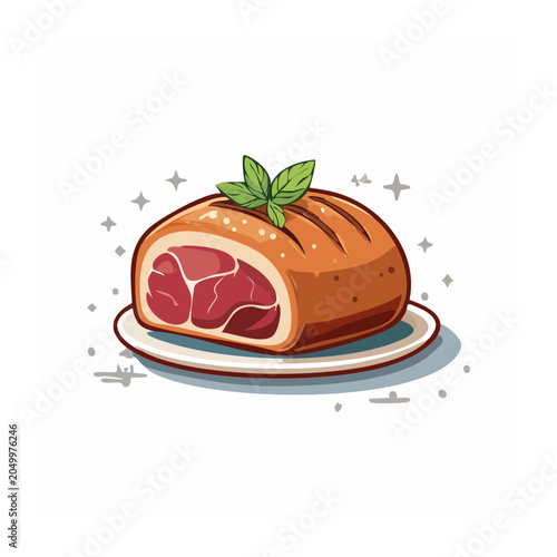 Cartoon meatloaf with mint leaf on plate