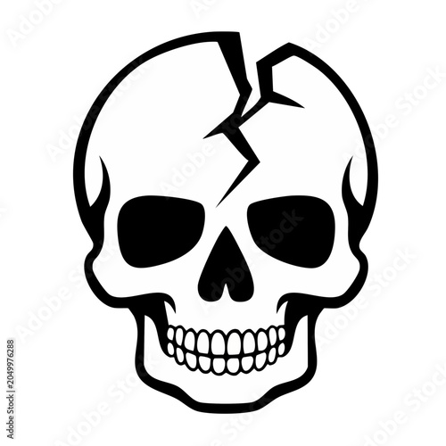 Cracked skull icon in black and white