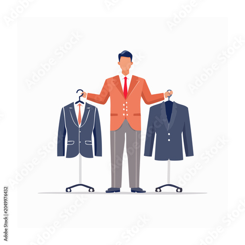 Man choosing between two suits on hangers