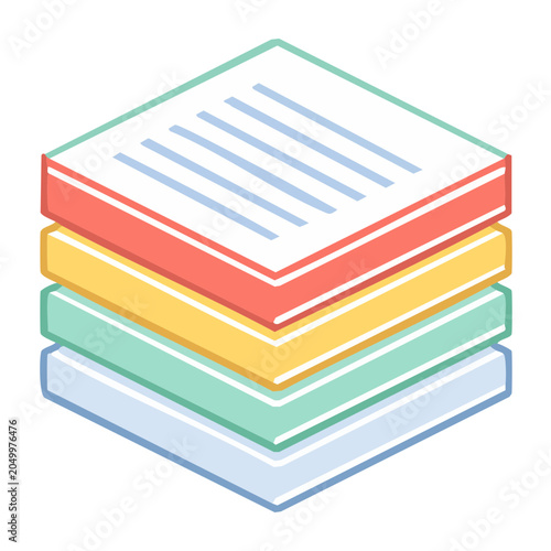 Isometric stack of colorful documents
