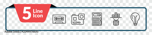 Photos outline technology icons set - caste tape, , data visualization, bulb