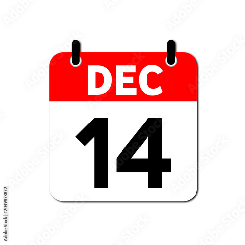 December 14th Daily Calendar Icon Vector - Flat Red and White Date Page Symbol for Business Schedules, Event Planning, Deadlines, and Time Management Apps
