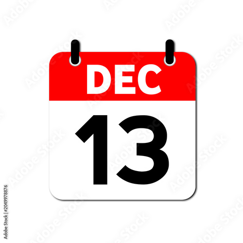 December 13th Daily Calendar Icon Vector - Flat Red and White Date Page Symbol for Business Schedules, Event Planning, Deadlines, and Time Management Apps