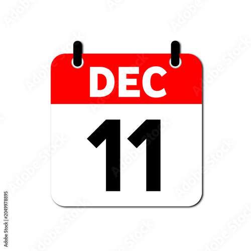 December 11th Daily Calendar Icon Vector - Flat Red and White Date Page Symbol for Business Schedules, Event Planning, Deadlines, and Time Management Apps