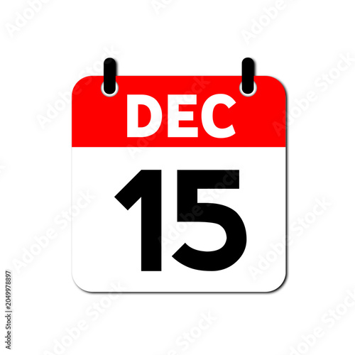 December 15th Daily Calendar Icon Vector - Flat Red and White Date Page Symbol for Business Schedules, Event Planning, Deadlines, and Time Management Apps