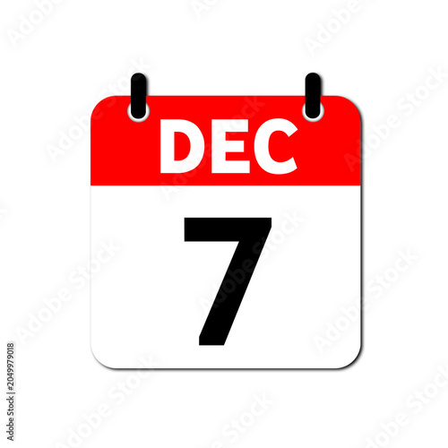 December 7th Daily Calendar Icon Vector - Flat Red and White Date Page Symbol for Business Schedules, Event Planning, Deadlines, and Time Management Apps