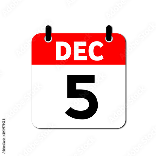 December 5th Daily Calendar Icon Vector - Flat Red and White Date Page Symbol for Business Schedules, Event Planning, Deadlines, and Time Management Apps