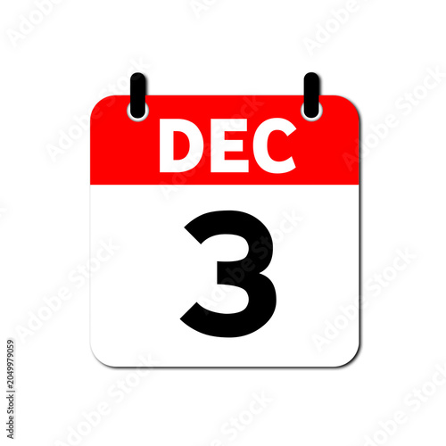 December 3rd Daily Calendar Icon Vector - Flat Red and White Date Page Symbol for Business Schedules, Event Planning, Deadlines, and Time Management Apps