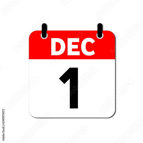 December 1st Daily Calendar Icon Vector - Flat Red and White Date Page Symbol for Business Schedules, Event Planning, Deadlines, and Time Management Apps