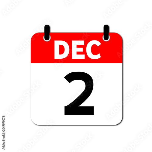 December 2nd Daily Calendar Icon Vector - Flat Red and White Date Page Symbol for Business Schedules, Event Planning, Deadlines, and Time Management Apps
