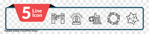 Foto outline security icons set - turnstiles, ambulance alert, lifesaving, e