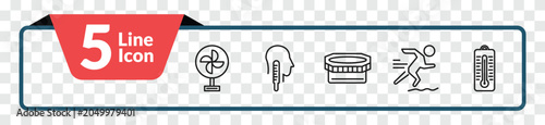 Photos outline sauna icons set - air cooling, core temperature, adrenalin rush, sauna temperature