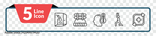 Fotografie outline sauna icons set - dousing shower, brine cabin, warming-up time, regeneration