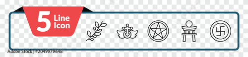 Fotografia outline religion icons set - olive branch, heresy, shinto, swastica