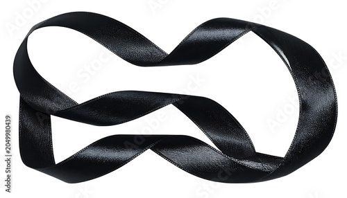 Isolated black infinity symbol made of shiny ribbon, abstract representation of eternity and endlessness, loop, forever concept