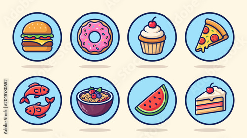 Food and beverage filled outline icons set vector illustration