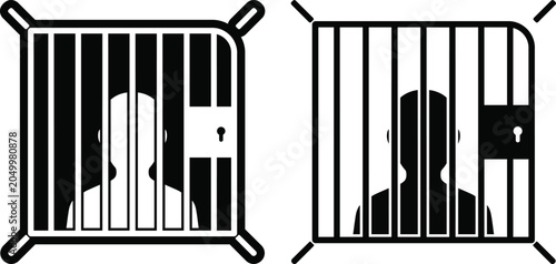 Bild auf Leinwand Person behind prison bars icon illustration with prisoner punishment incarcerati