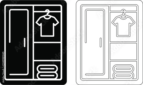 Minimalist closet and wardrobe furniture icon set with wardrobe furniture clothing interior organize organization minimalist