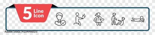 Fotografie outline people icons set - good employee, smoking man, man lifting an old man, lying person reading