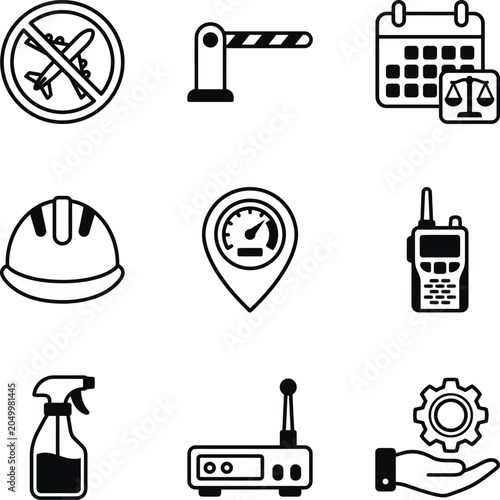 Canvas-taulu Set of miscellaneous industrial and administrative linear office icons with indu