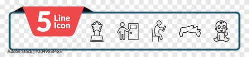 Foto outline people icons set - cinema award, man knocking a door, man hair, baby zone