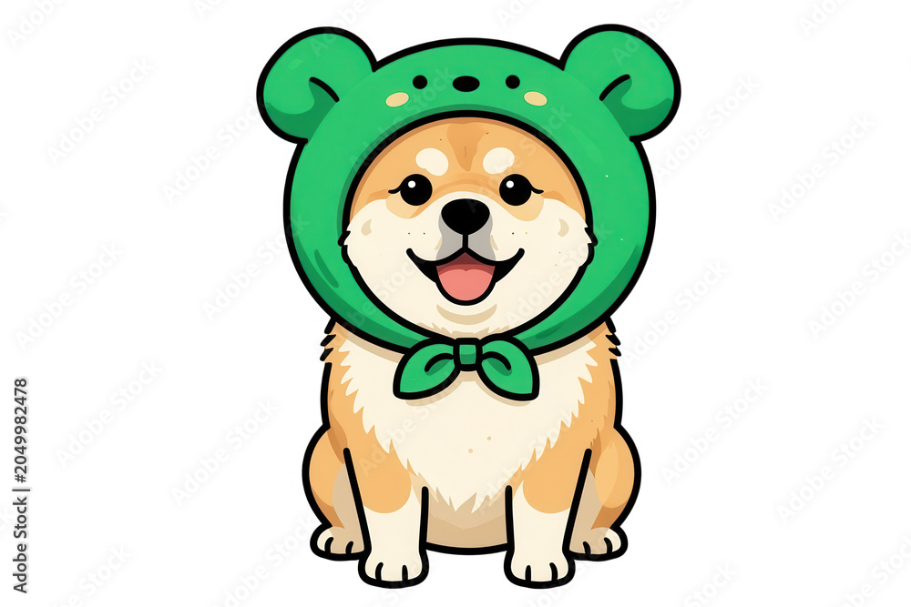 Fototapeta premium Cute Dog Wearing Green Bear Hat with Bow