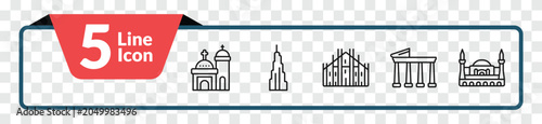 Photos outline monuments icons set - blue domed church, , temple of apollo, hagia sophia