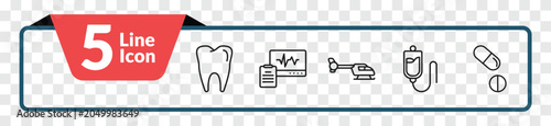 Foto outline medical icons set - molar tooth, diagtic, plasma, tablets
