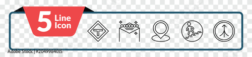 Photography outline maps and flags icons set - t road intersection, las vegas, walking up stair, road joining