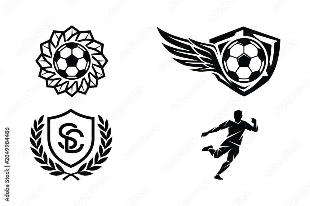 Obraz premium Set of Black and White Soccer Club Logo Emblems and Icons