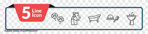 Fotografija outline hygiene icons set - cotton, pump bottle, shower cap, washbowl