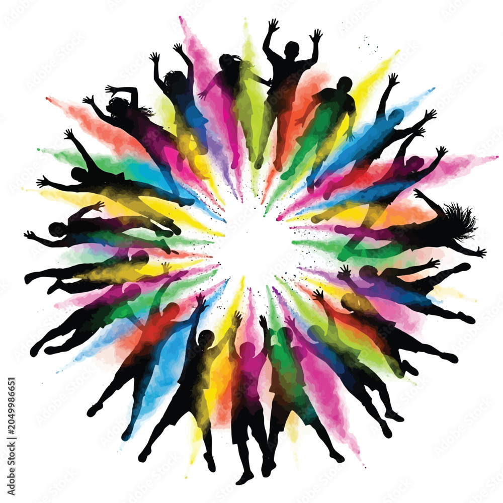 Obraz premium Holi Festival Crowd Celebration with Color Splash Explosion