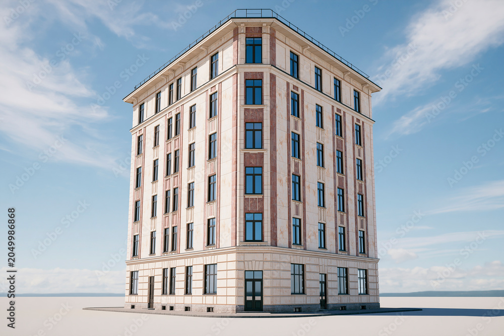 Fototapeta premium Corner building facade architecture under blue sky