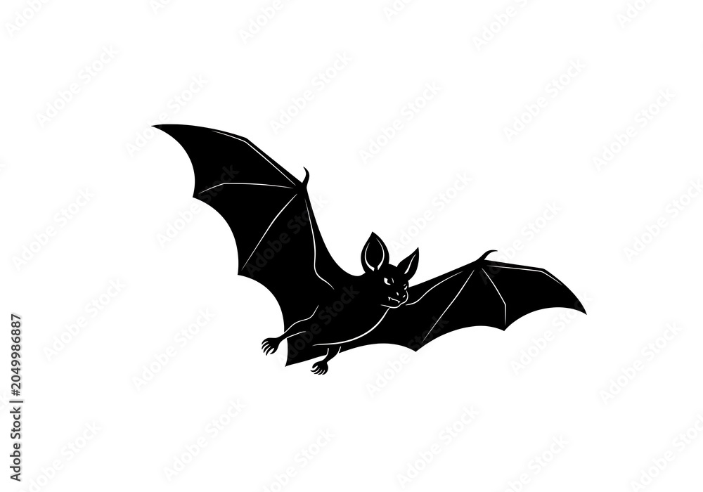 Fototapeta premium Black Flying Bat Silhouette Side View Isolated