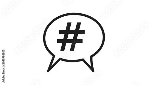 Hashtag symbol inside a speech bubble icon representing social media trends, online discussion, and popular topics