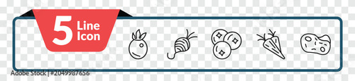Fotografie outline fruits and vegetables icons set - passion fruit, tuber, carrot, potato