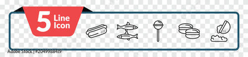 outline food icons set - hotdog and bread, sardines, arons, fallen. editable vector for web and mobile ui