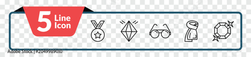 Foto outline fashion icons set - star medal, jewel, wool scarf, diamond precious stone
