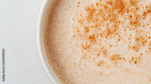 Close up of a foamy cappuccino in a white cup