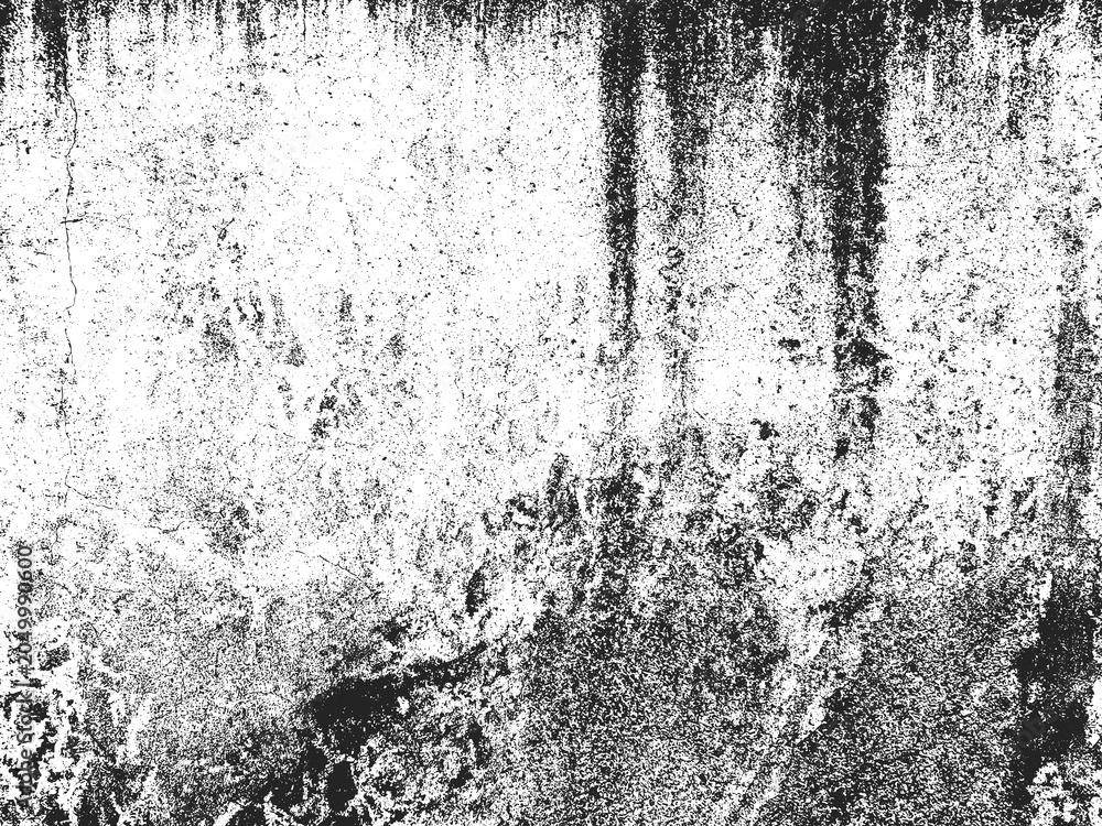 Obraz premium Distressed grunge texture with heavy black ink splatters, weathered concrete wall effect, vintage paper overlay for graphic design and backgrounds